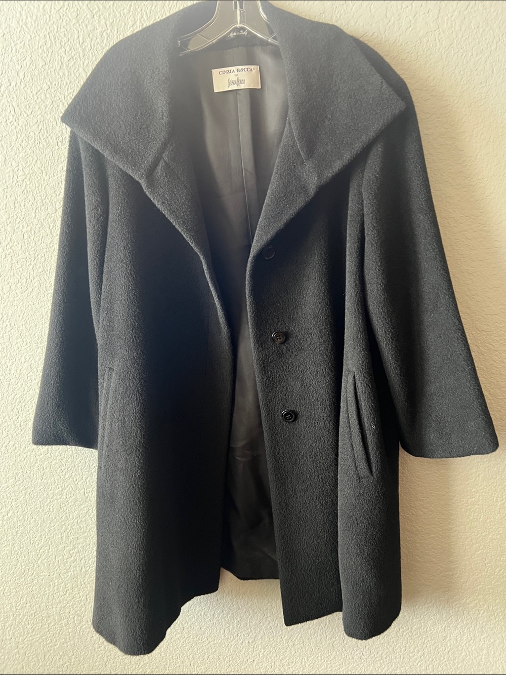 Cinzia Rocca Black Wool Coat Made in Italy Women's SZ12 Portrait